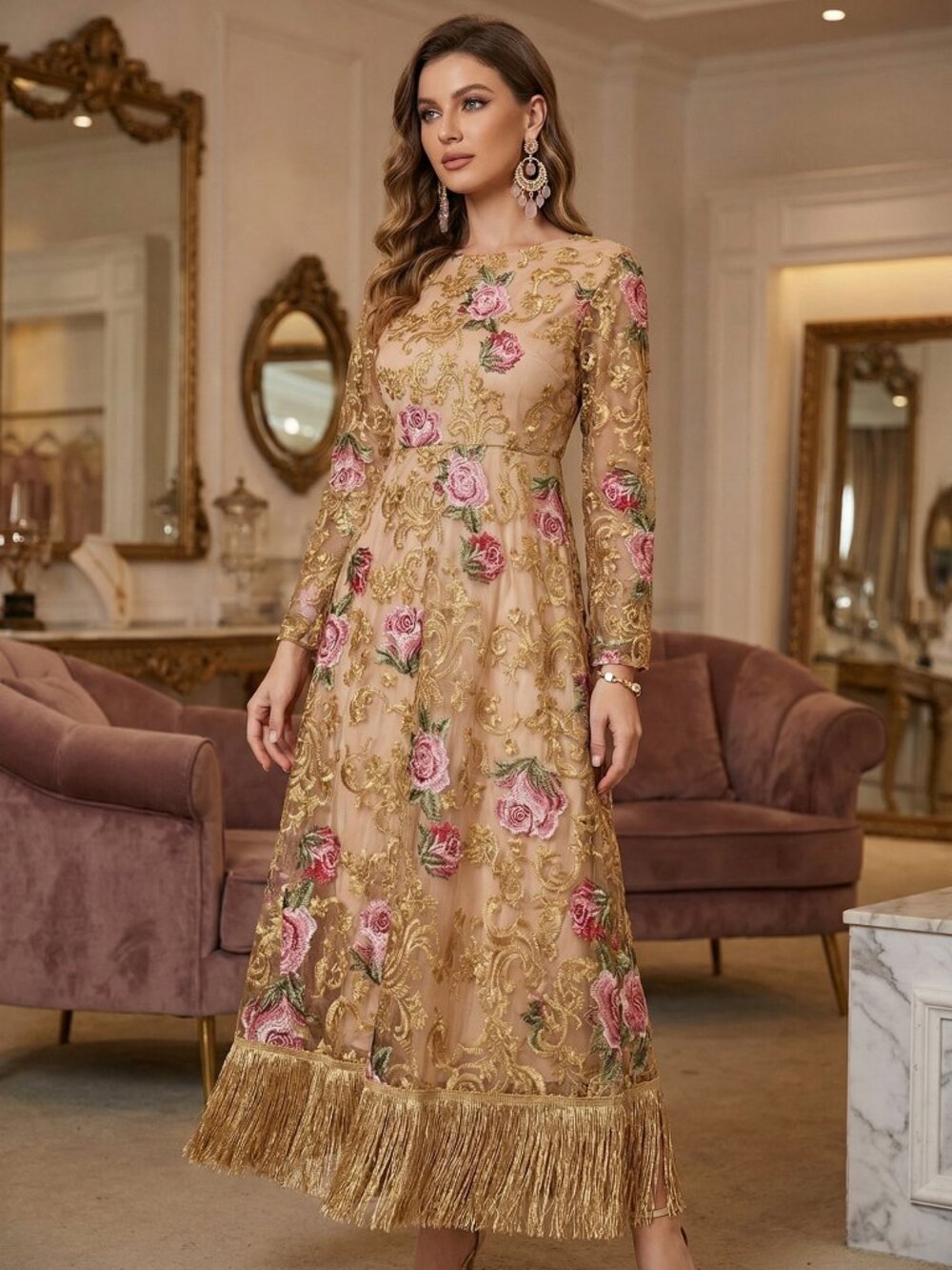 Luxury Runway Glamorous 3D Roses Lace Party Prom Cocktail Evening Wedding Dress
